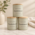 Three Sandalwood beeswax candles by Created by Madison on a soft neutral background